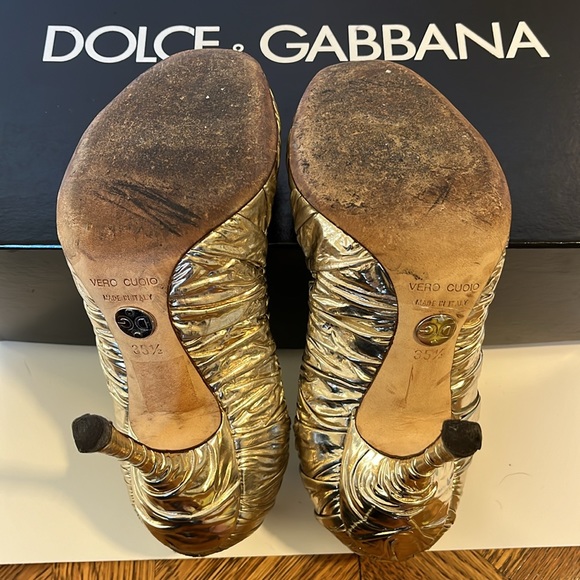 Dolce & Gabbana Décolleté Stagnola Argento Gold Metallic Crinkle Pump Sz 5.5 - Picture 9 of 9